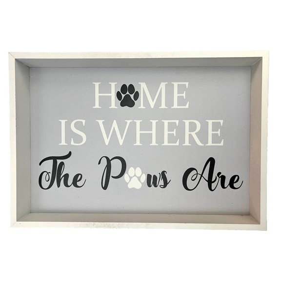 The Unbranded Brand Other - Wood Tray Sign Home Paws Cats Dogs Shelf Desk Home Decor Pet Supplies